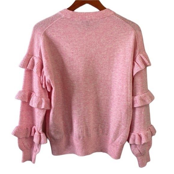 J Crew NWOT Ruffle Sleeve Sweater Wool Blend Pullover Ballet Girl Barbie Pink - Picture 2 of 16